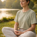 person sitting peacefully in meditation after anxiety treatment