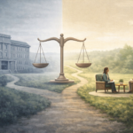 Illustration showing balanced decision-making between inpatient addiction treatment and personalized outpatient care