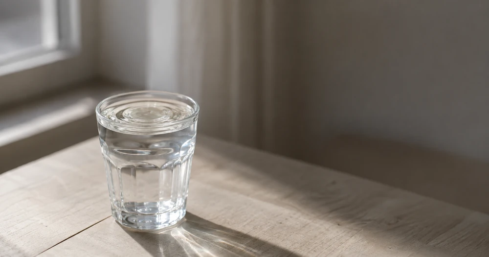 Glass of water trembling with ripples, symbolizing the racing internal feeling of a panic attack vs a heart attack