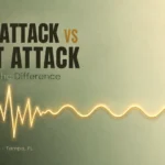 Heartbeat line shifting from a chaotic spike to a calm steady wave, illustrating the difference between a panic attack and a heart attack